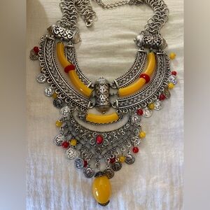 Butterscotch & Red‎ Colored Beads Tribal Ethnic Bohemian Statement Necklace